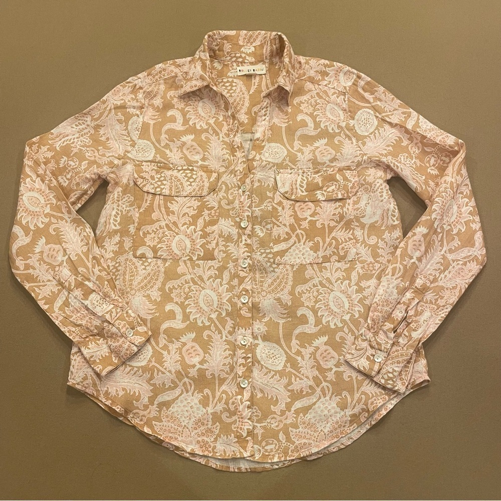 Roller Rabbit Floral Linen Button Down Top Size XS